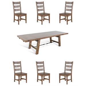 Home Square 7-Piece Set with Dining Table and 6 Ladderback Chairs in Taupe Brown