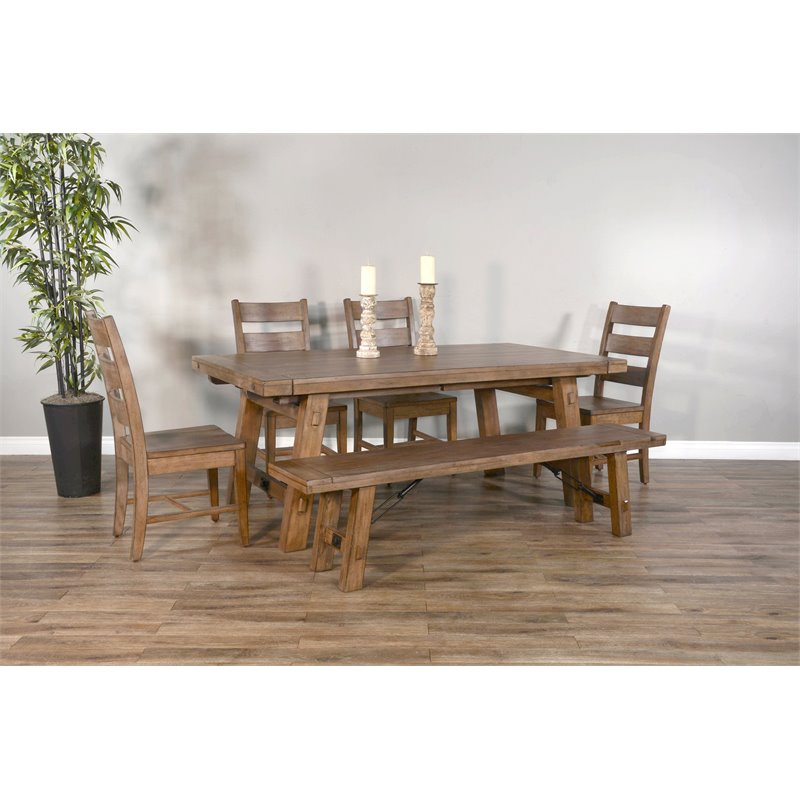 Home Square 3-Piece Set with Dining Table and 2 Benches in Taupe Brown