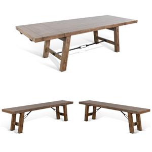 Home Square 3-Piece Set with Dining Table and 2 Benches in Taupe Brown