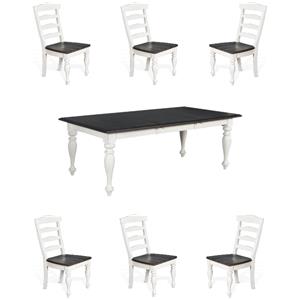 Home Square 7-Piece Set with Dining Table and 6 Ladderback Chairs in White