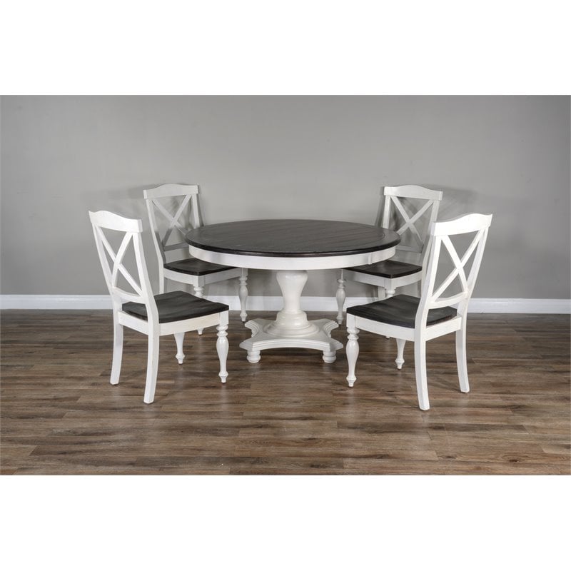 Home Square 7-Piece Set with Dining Table and 6 Crossback Chairs