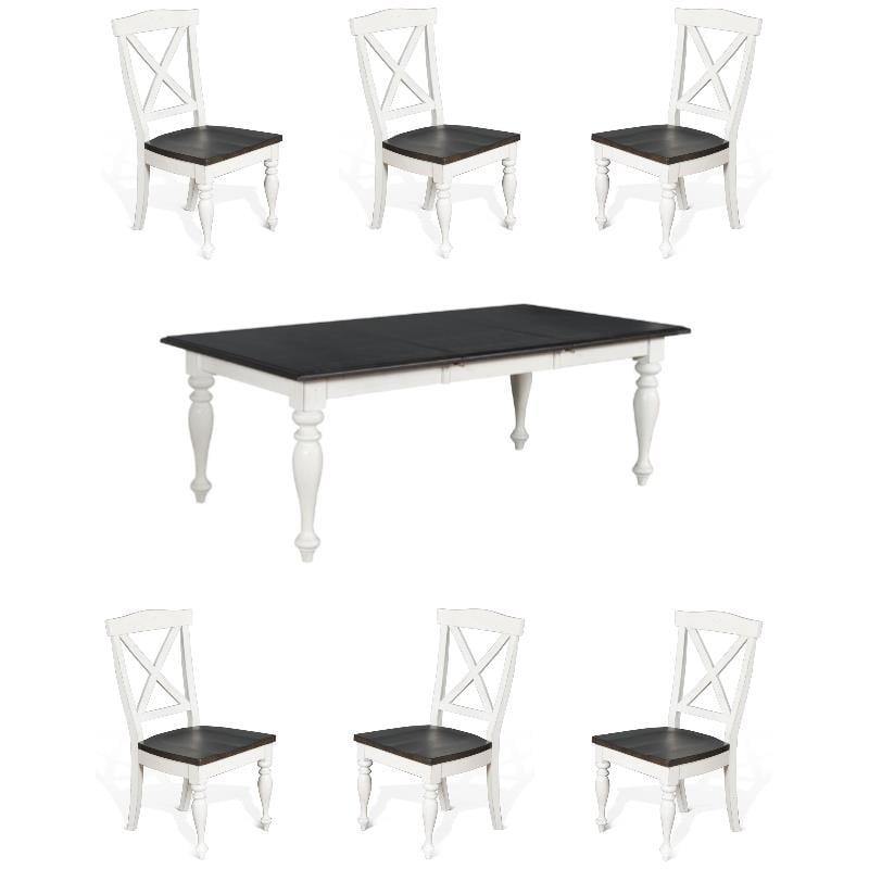 Home Square 7-Piece Set with Dining Table and 6 Crossback Chairs