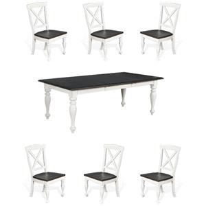 Home Square 7-Piece Set with Dining Table and 6 Crossback Chairs
