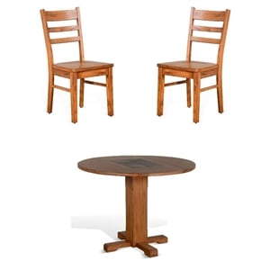 Home Square 3-Piece Set with Mindi Wood Table & 2 Ladderback Chairs