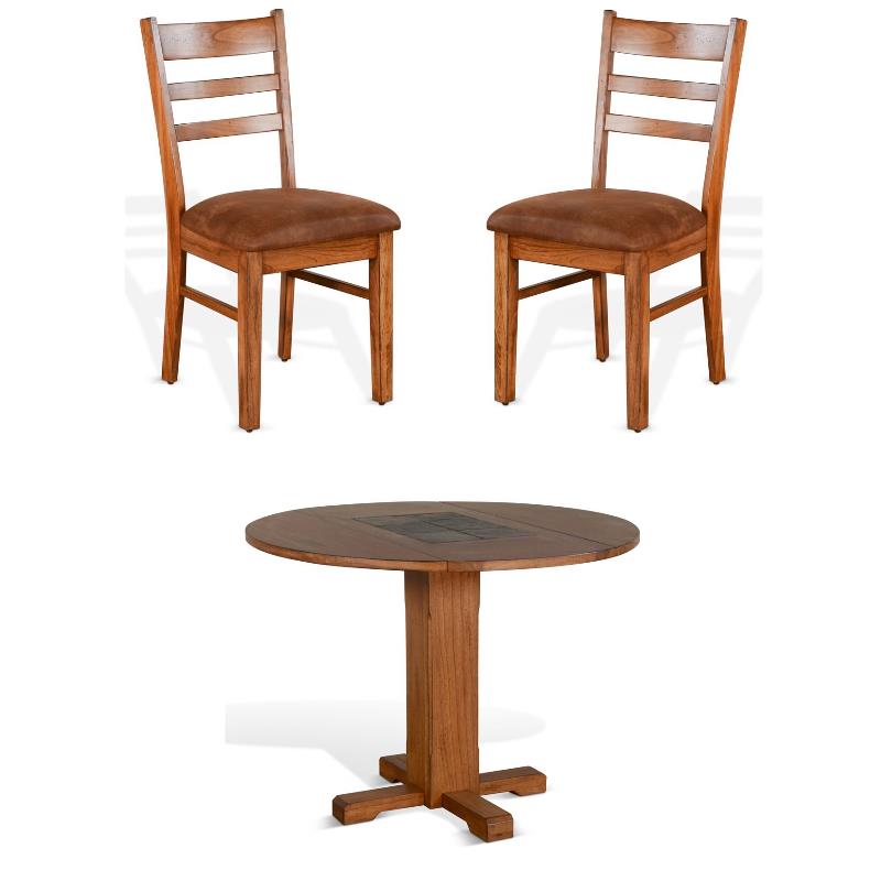 Home Square 3-Piece Set with Mindi Wood Table and 2 Ladderback Chairs