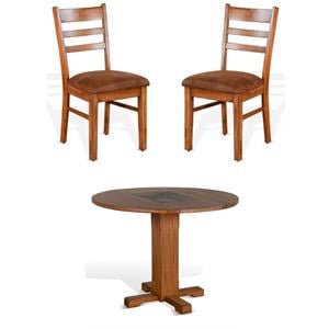 Home Square 3-Piece Set with Mindi Wood Table and 2 Ladderback Chairs
