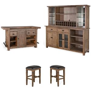 Home Square 4-Piece Set with Bar Unit & Hutch & 2 Backless Stools