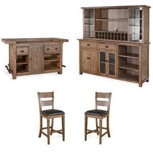 Home Square 4-Piece Set with Bar Unit & Hutch & 2 Barstools in Taupe Brown