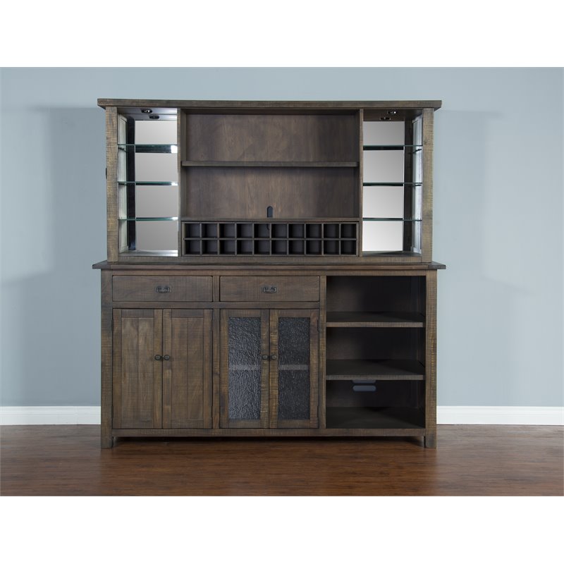 Home Square 4-Piece Set with Bar Unit & Hutch & 2 Ladderback Barstools