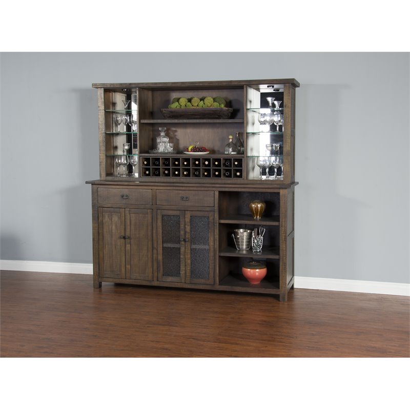 Home Square 4-Piece Set with Bar Unit & Hutch & 2 Ladderback Barstools
