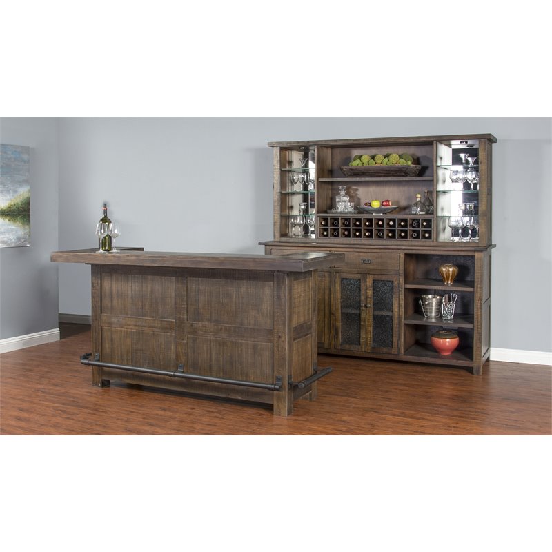 Home Square 4-Piece Set with Bar Unit & Hutch & 2 Ladderback Barstools