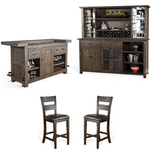 Home Square 4-Piece Set with Bar Unit & Hutch & 2 Ladderback Barstools