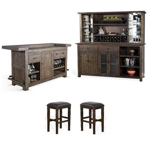 Home Square 4-Piece Set with Bar Unit & Hutch & 2 Stools in Tobacco Leaf