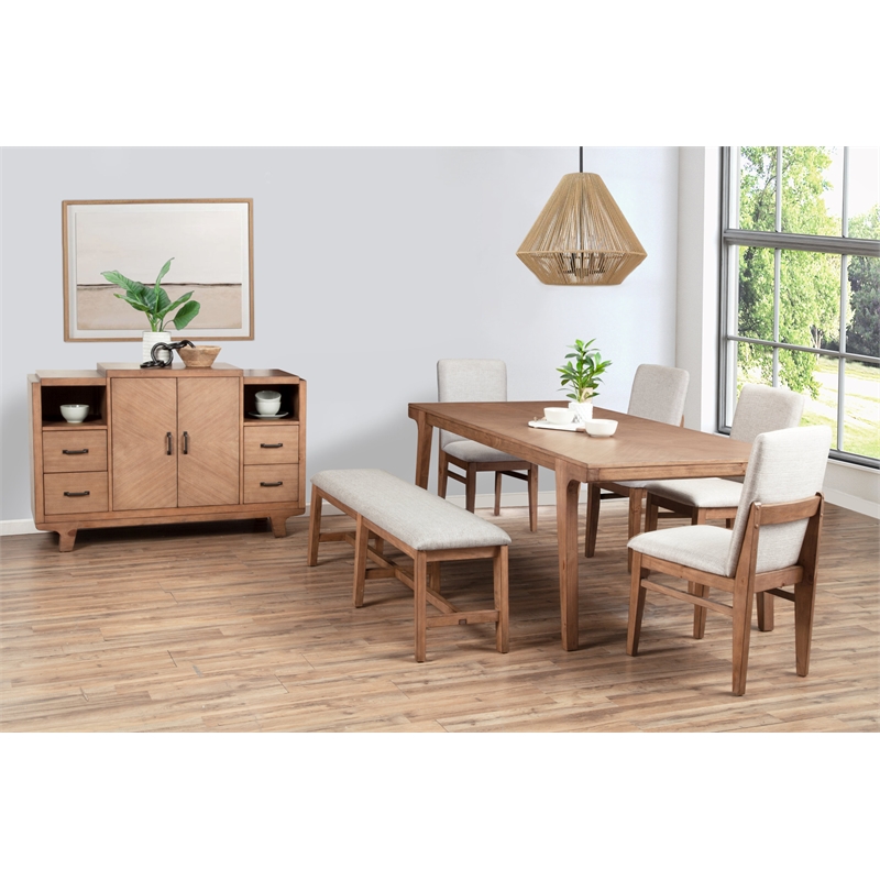 Home Square 7-Piece Set with Dining Table and 6 Side Chairs in Natural