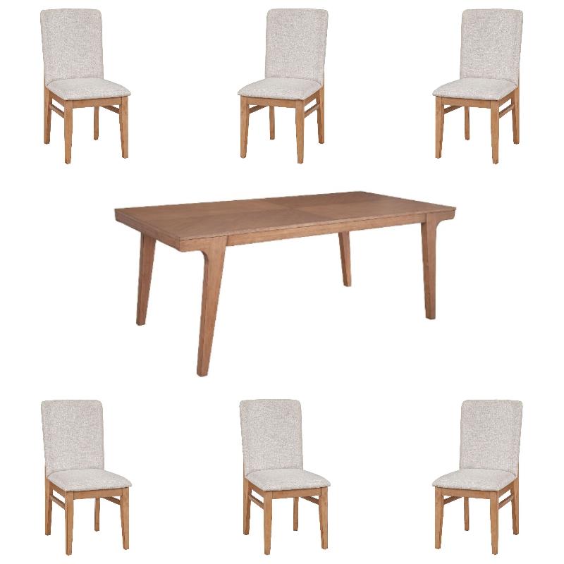 Home Square 7-Piece Set with Dining Table and 6 Side Chairs in Natural