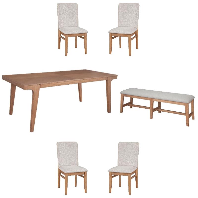 Home Square 6-Piece Set with Dining Table & 4 Side Chairs & Bench in Natural