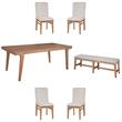 Home Square 6-Piece Set with Dining Table & 4 Side Chairs & Bench in Natural