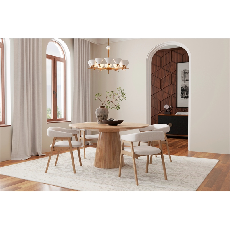 Home Square 5-Piece Set with Pedestal Table and 4 Dining Chairs in Natural