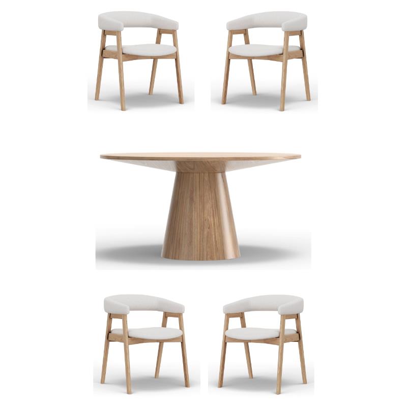 Home Square 5-Piece Set with Pedestal Table and 4 Dining Chairs in Natural