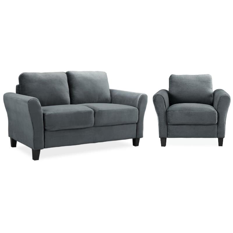Home Square 2-Piece Set with Accent Chair and Loveseat in Dark Gray