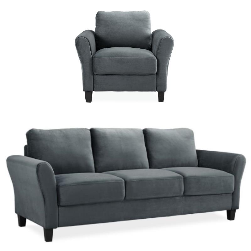 Home Square 2-Piece Set with Accent Chair and Sofa in Dark Gray