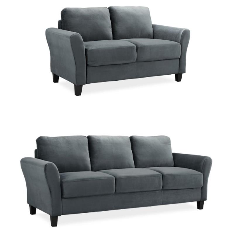 Home Square 2-Piece Set with Upholstery Loveseat and Sofa in Dark Gray