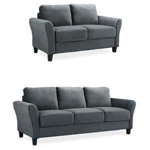 Home Square 2-Piece Set with Upholstery Loveseat and Sofa in Dark Gray