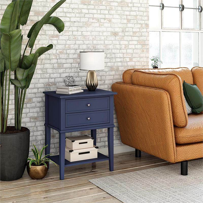 Home Square Traditional Engineered Wood Accent Tables in Navy - Set of 2