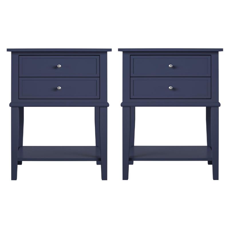 Home Square Traditional Engineered Wood Accent Tables in Navy - Set of 2