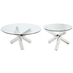 Home Square 2-Piece Set with Round Glass Cocktail Table & Lamp Table in Clear