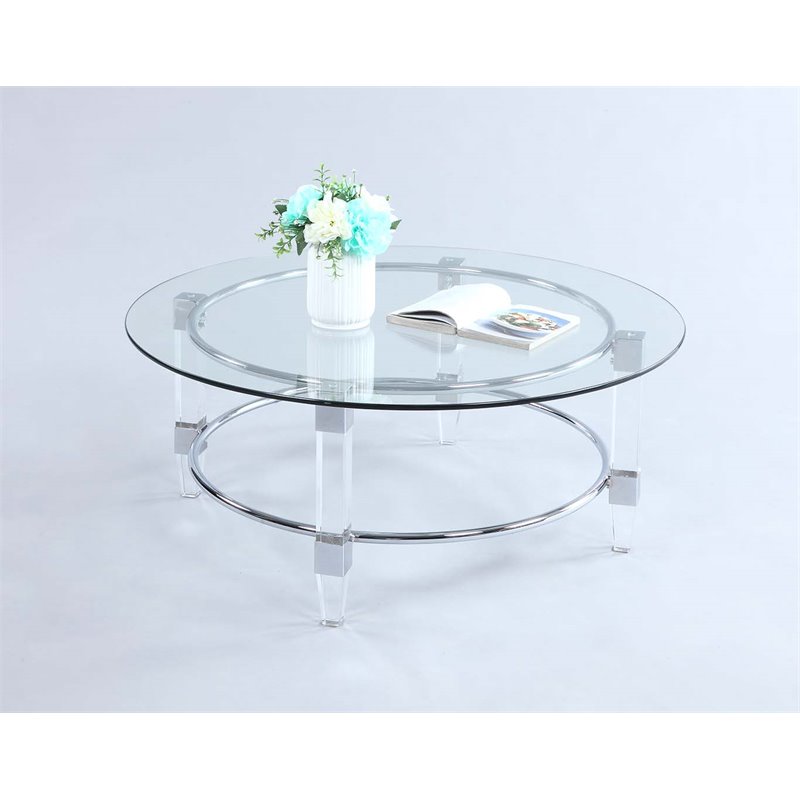 Home Square 3-Piece Set with Round Table & Lamp Table & Sofa Table in Clear