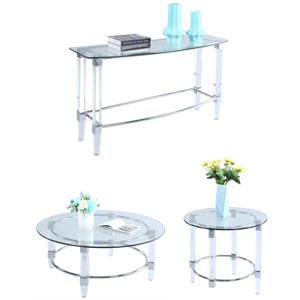 Home Square 3-Piece Set with Round Table & Lamp Table & Sofa Table in Clear