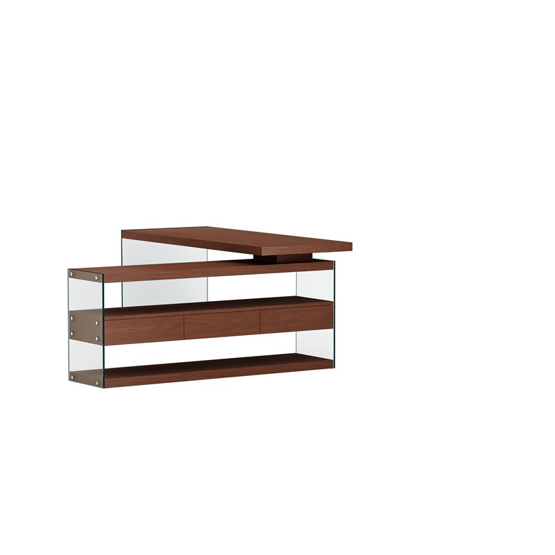Home Square 2-Piece Set with Glass Rotatable Desk and Bookcase in Clear & Walnut