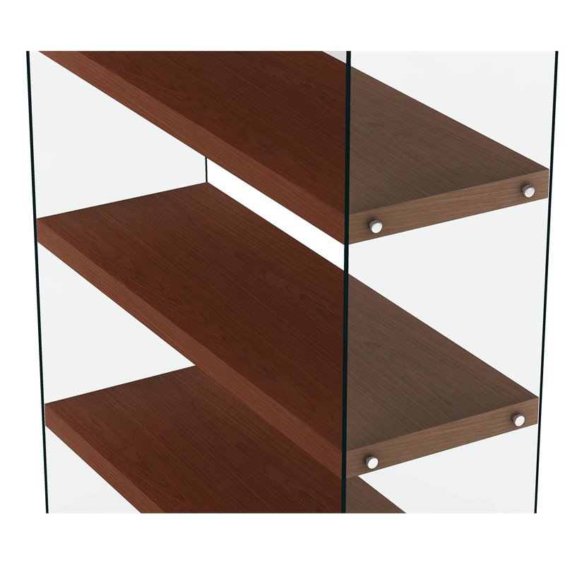 Home Square 2-Piece Set with Glass Rotatable Desk and Bookcase in Clear & Walnut