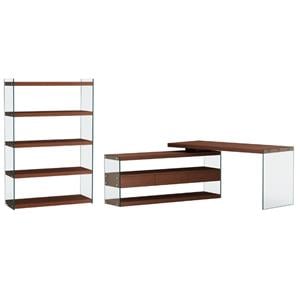 Home Square 2-Piece Set with Glass Rotatable Desk and Bookcase in Clear & Walnut