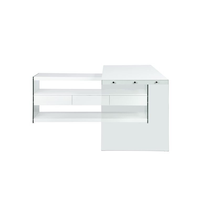 Home Square 2-Piece Set with Wood and Glass Rotatable Desk and Bookcase