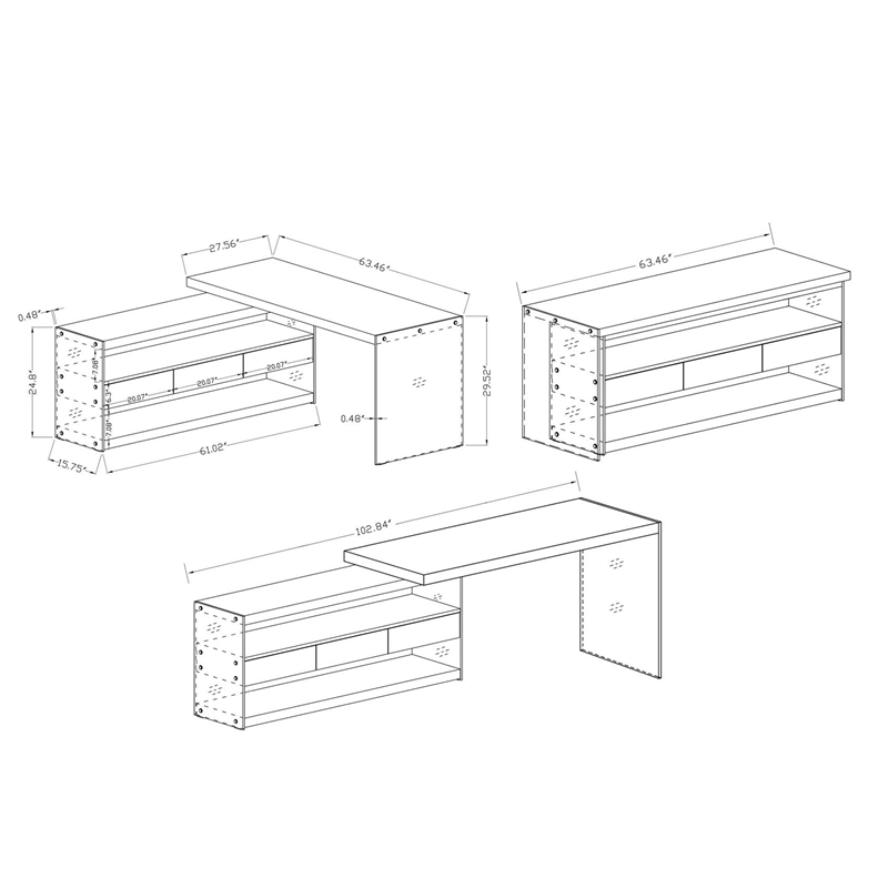 Home Square 2-Piece Set with Wood and Glass Rotatable Desk and Bookcase