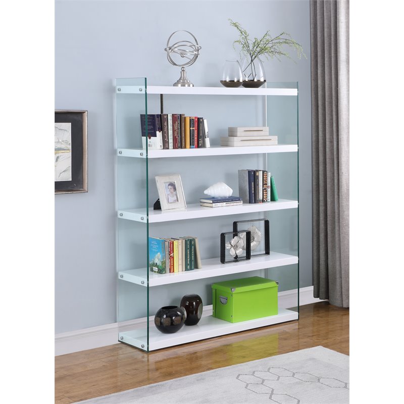 Home Square 2-Piece Set with Wood and Glass Rotatable Desk and Bookcase