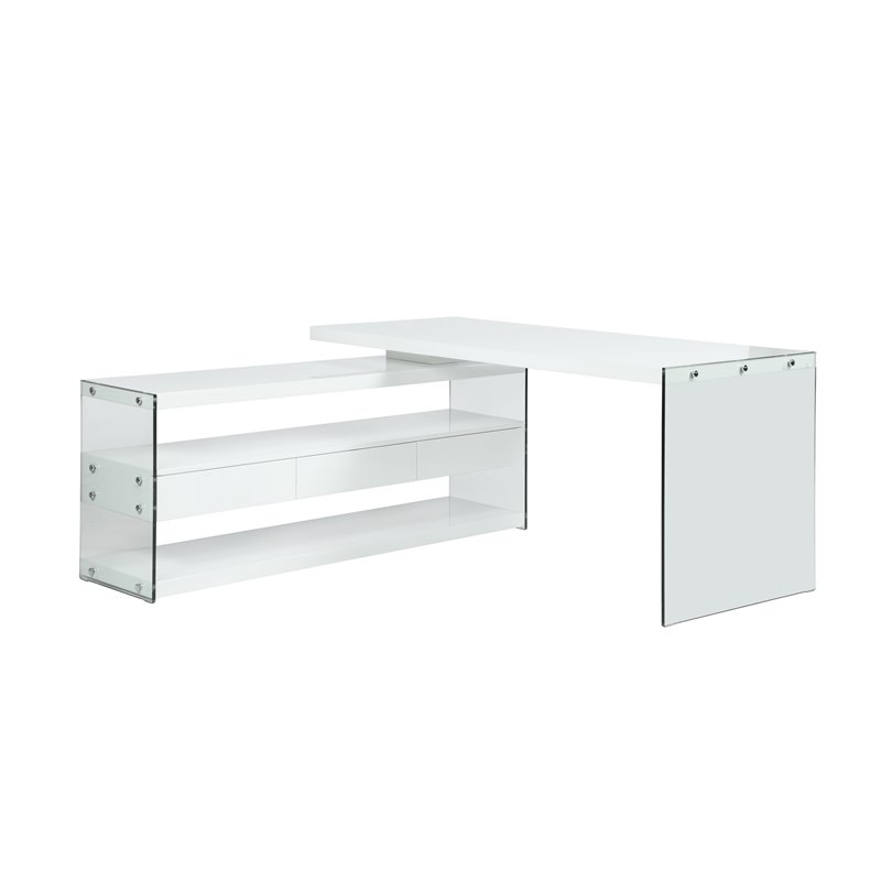 Home Square 2-Piece Set with Wood and Glass Rotatable Desk and Bookcase