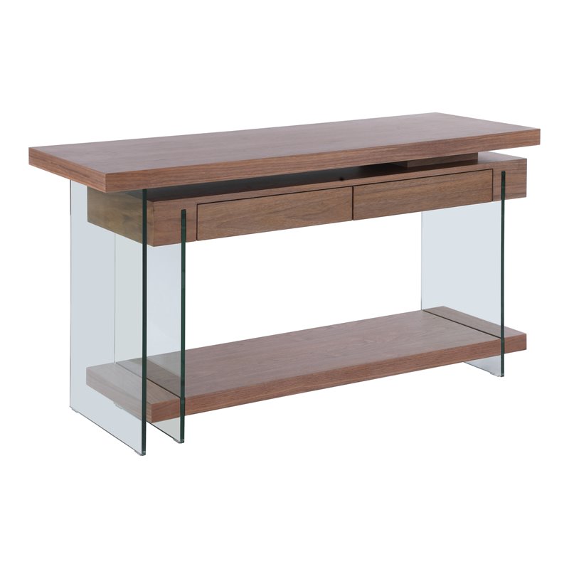 Home Square 2-Piece Set with Rotatable Desk and Bookcase in in Clear & Walnut