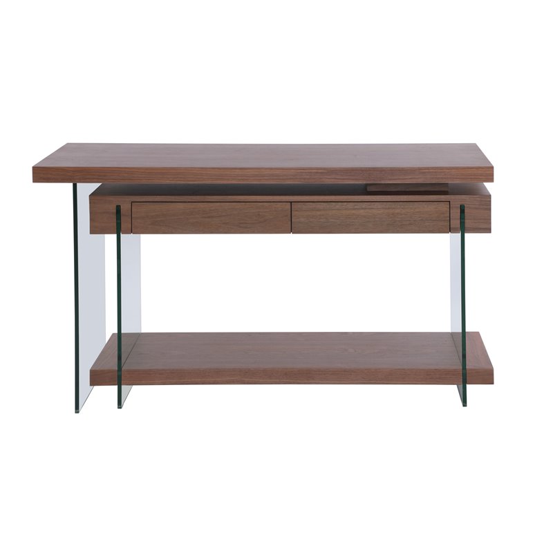 Home Square 2-Piece Set with Rotatable Desk and Bookcase in in Clear & Walnut