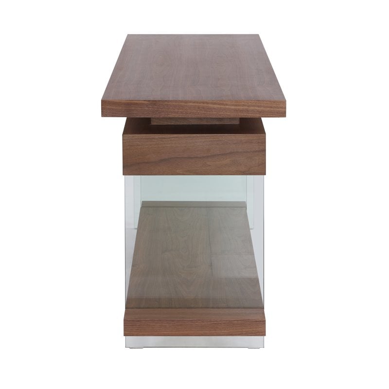 Home Square 2-Piece Set with Rotatable Desk and Bookcase in in Clear & Walnut