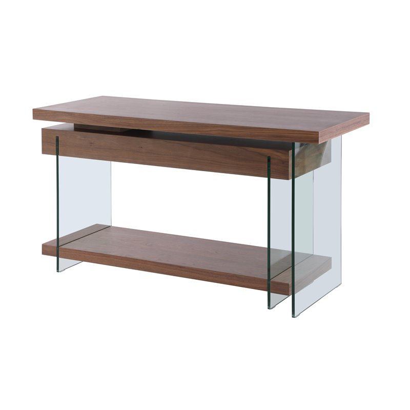 Home Square 2-Piece Set with Rotatable Desk and Bookcase in in Clear & Walnut