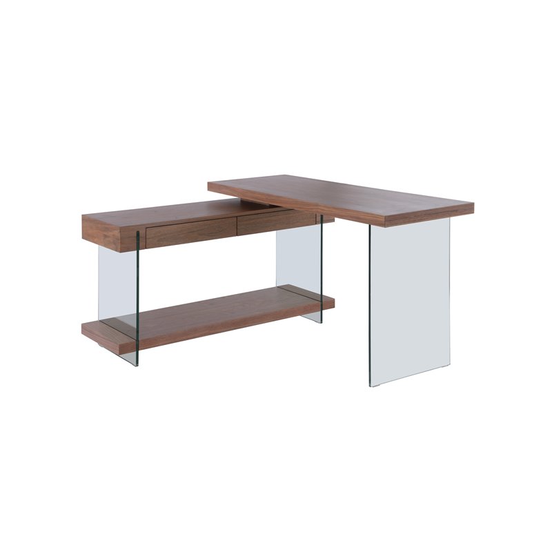 Home Square 2-Piece Set with Rotatable Desk and Bookcase in in Clear & Walnut