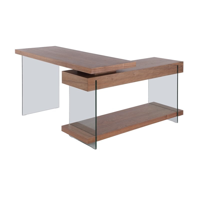 Home Square 2-Piece Set with Rotatable Desk and Bookcase in in Clear & Walnut