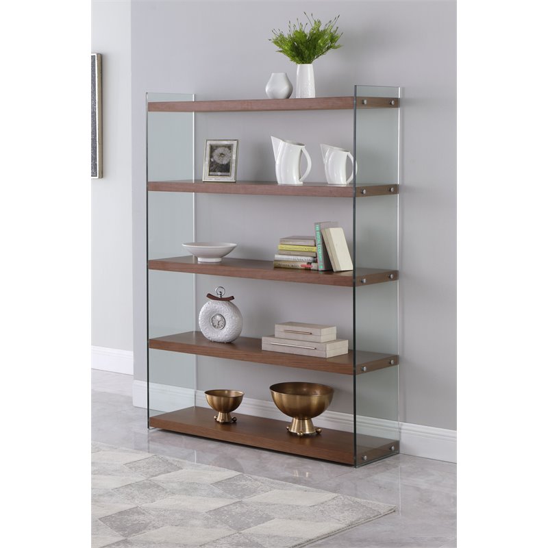 Home Square 2-Piece Set with Rotatable Desk and Bookcase in in Clear & Walnut