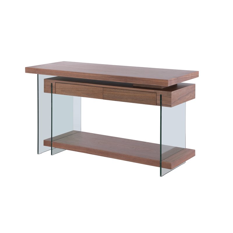 Home Square 2-Piece Set with Rotatable Desk and Bookcase in in Clear & Walnut