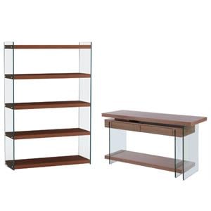 Home Square 2-Piece Set with Rotatable Desk and Bookcase in in Clear & Walnut
