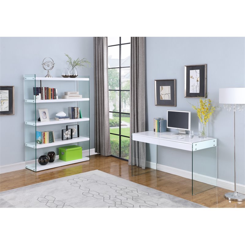 Home Square 2-Piece Set with Rotatable Desk and Bookcase in Clear & White