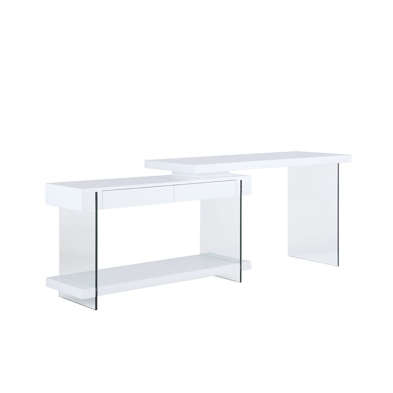 Home Square 2-Piece Set with Rotatable Desk and Bookcase in Clear & White